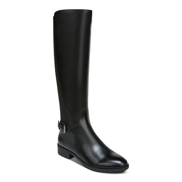 NWT SAM EDELMAN Womens Black Stretch Block Heel Zip-Up Leather Boots 5 M
